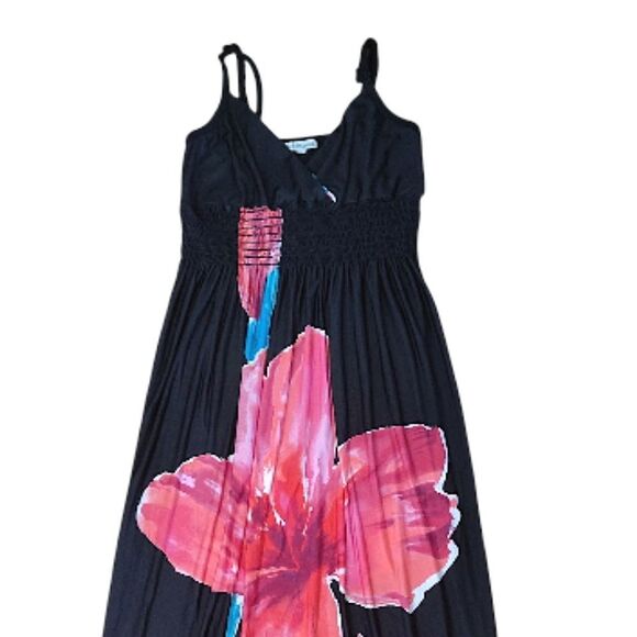 Y2K Black Pink Floral Hawaiian Maxi Tank Dress Size Small *fits Sm- Med - Picture 2 of 12